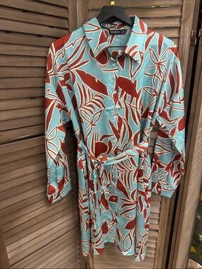 Botanical Satin-like Button-Down Dress